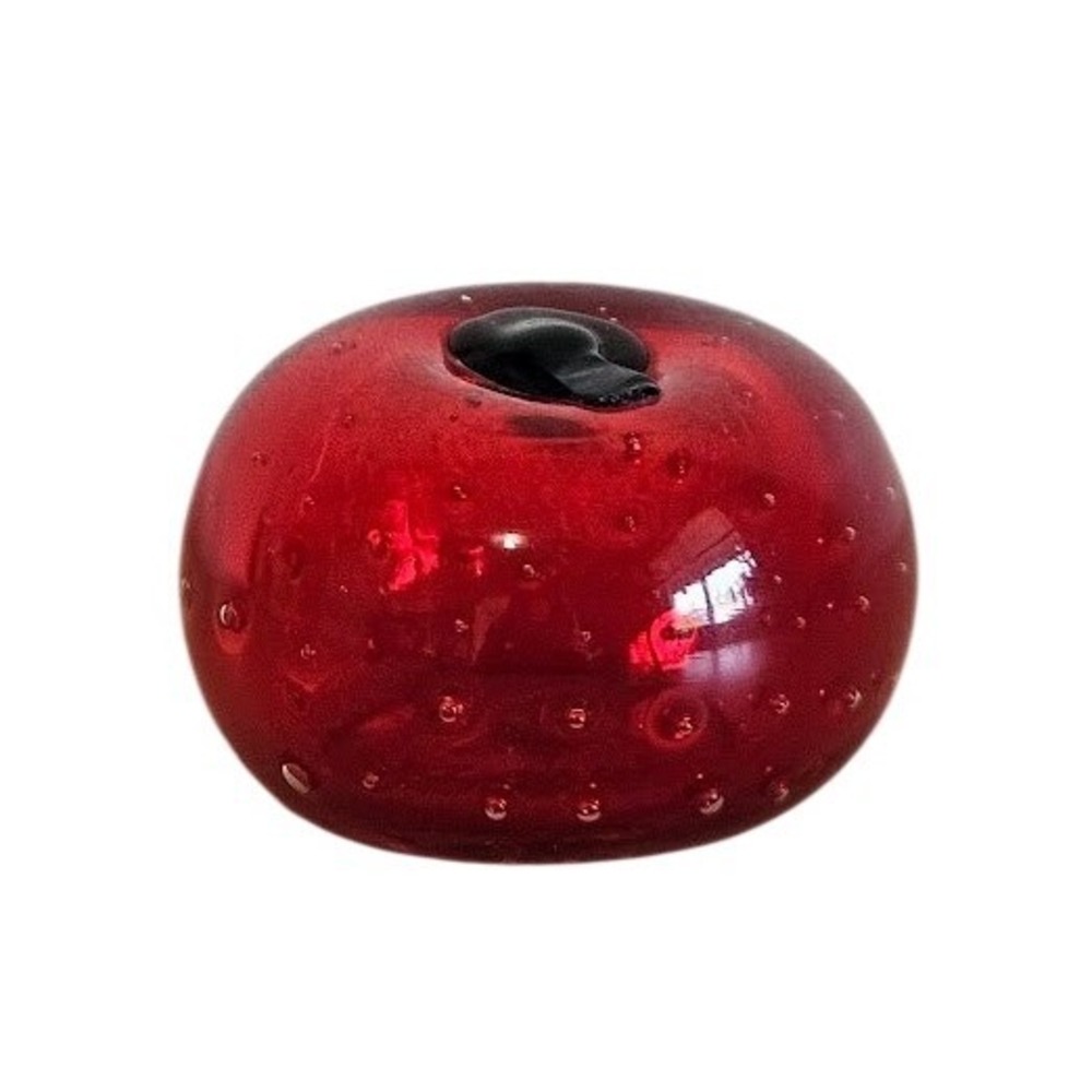 Vintage Red Art Glass Apple Paperweight Controlled Bubble Bullicante Decor